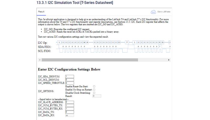 T-Series I2C Simulator Screenshot
